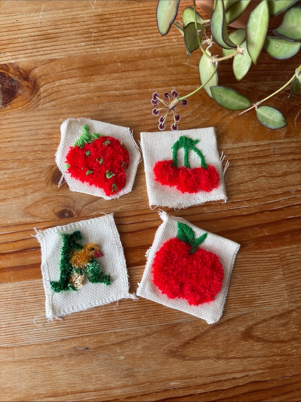 Vintage Handmade Red Fruit Chenille Patches